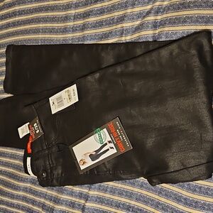 Celebrity pink jeans black sheen